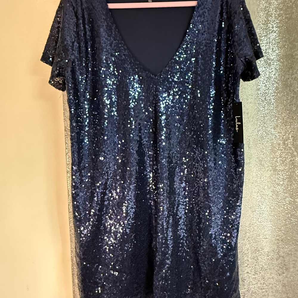 Lulu's Midnight Blue Sequin Dress